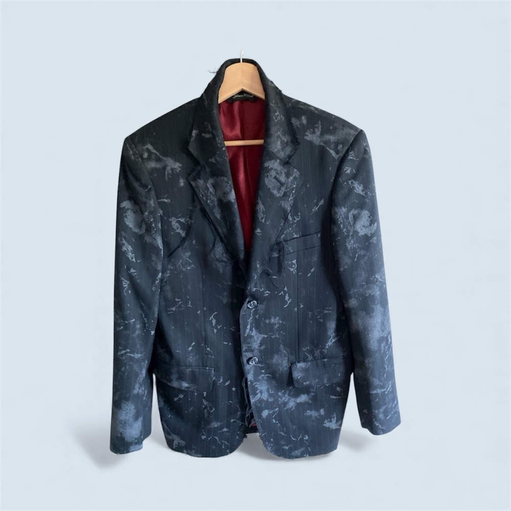 Simon Clark Blazer Men’s S Black Camo Art To Wear Grungy‎ Goth Raw Ham Jacket - Picture 2 of 14